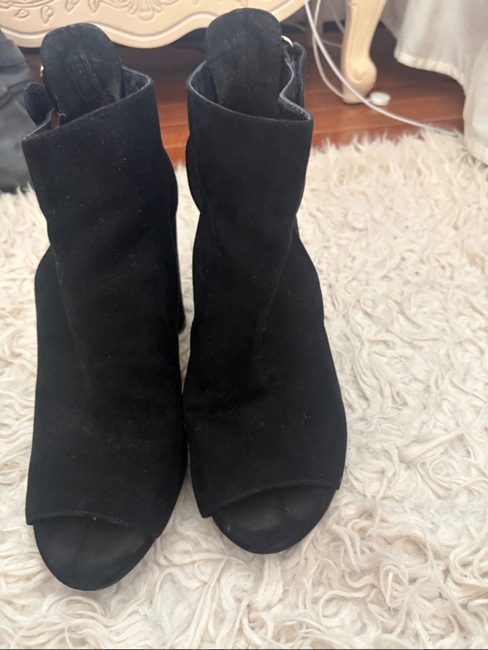 Guess Black Suede Peep-Toe Mule Booties
